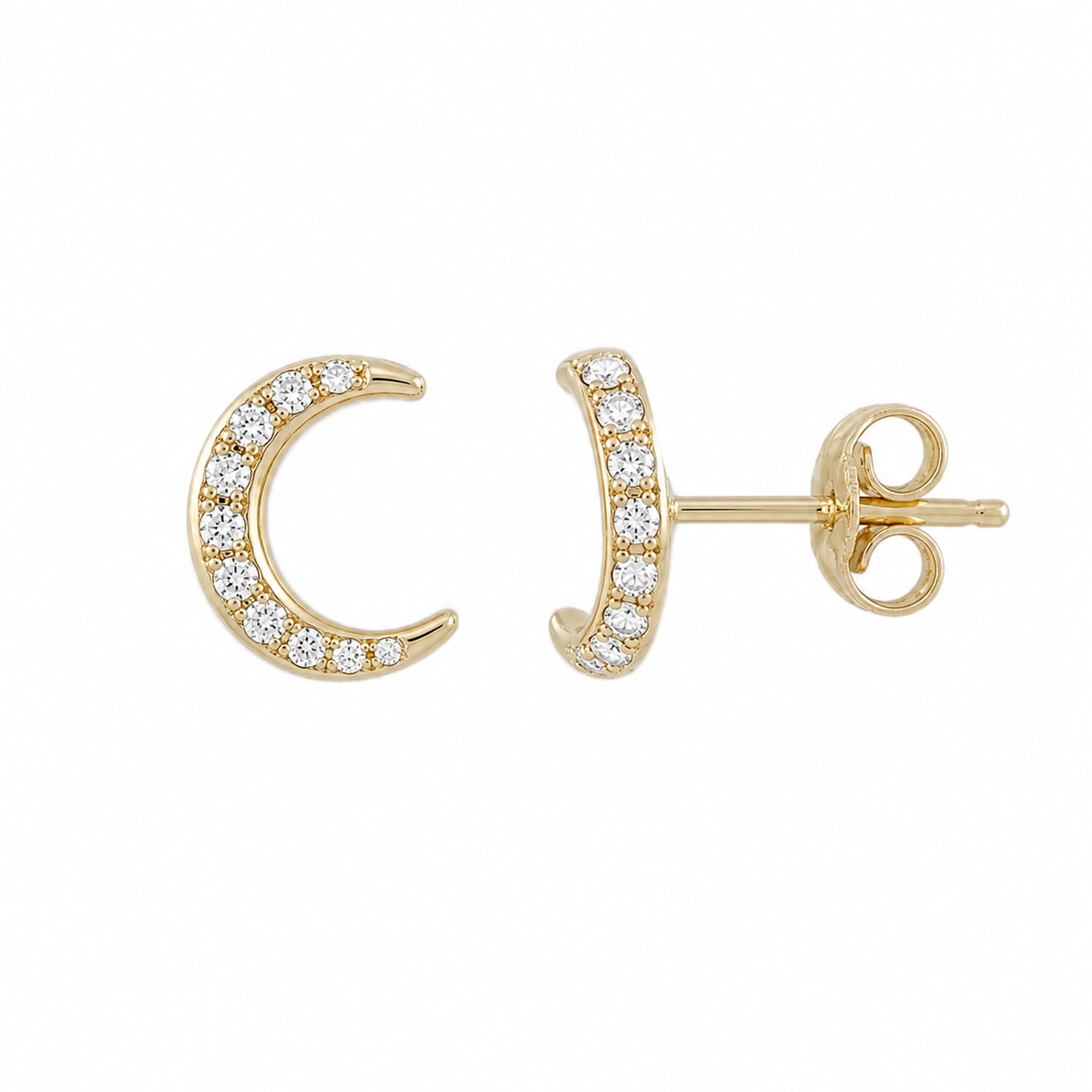 14K Gold Pavé Diamond Crescent Moon Stud Earrings