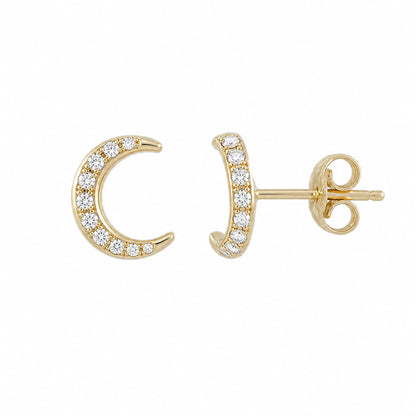 14K Gold Pavé Diamond Crescent Moon Stud Earrings