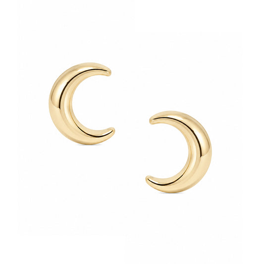 14K Gold Crescent Moon Stud Earrings