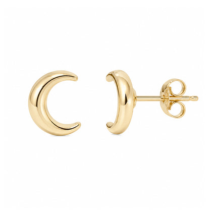 14K Gold Crescent Moon Stud Earrings
