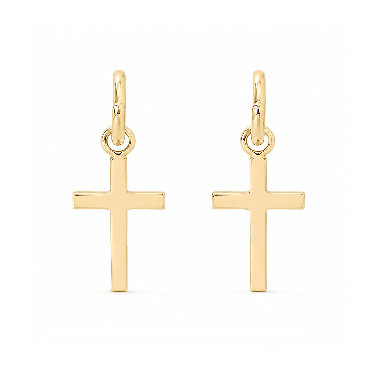 14K Gold Cross Charm Dangle Huggie Hoop Earrings