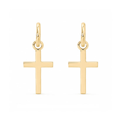 14K Gold Cross Charm Dangle Huggie Hoop Earrings