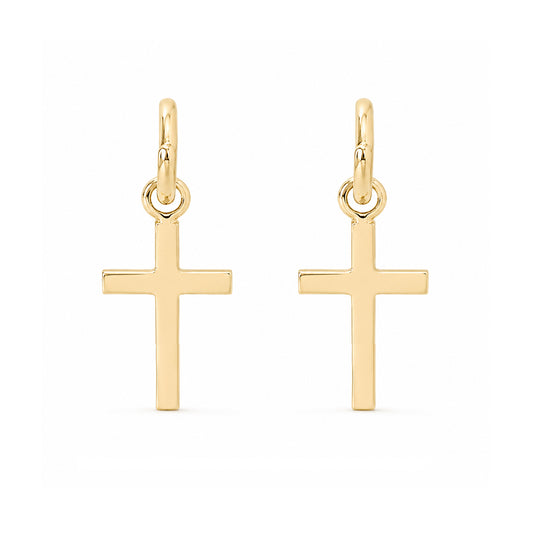14K Gold Cross Charm Dangle Huggie Hoop Earrings