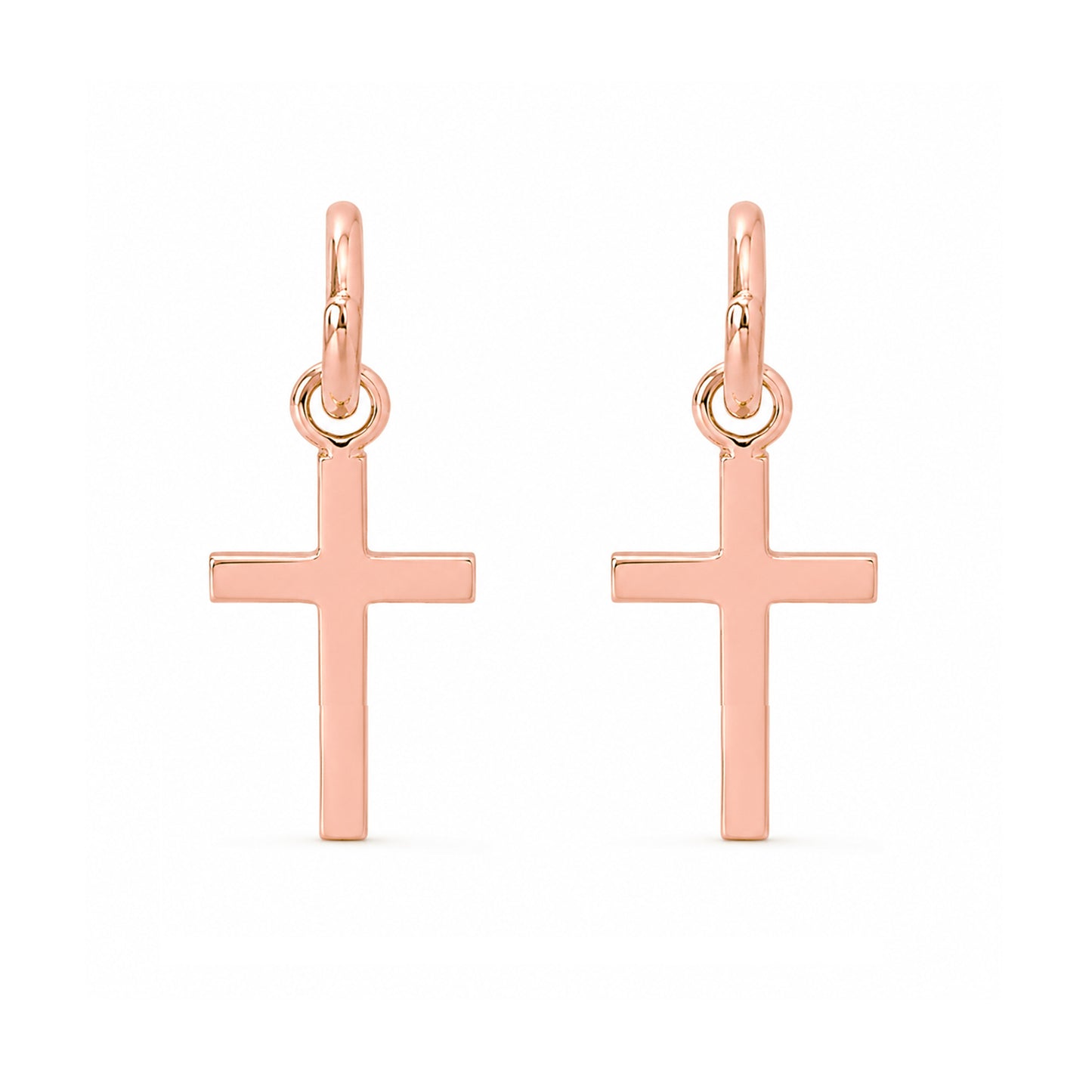 14K Gold Cross Charm Dangle Huggie Hoop Earrings