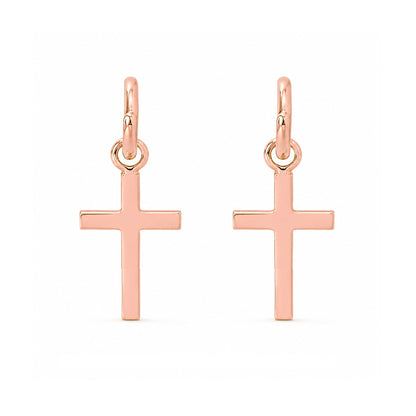 14K Gold Cross Charm Dangle Huggie Hoop Earrings