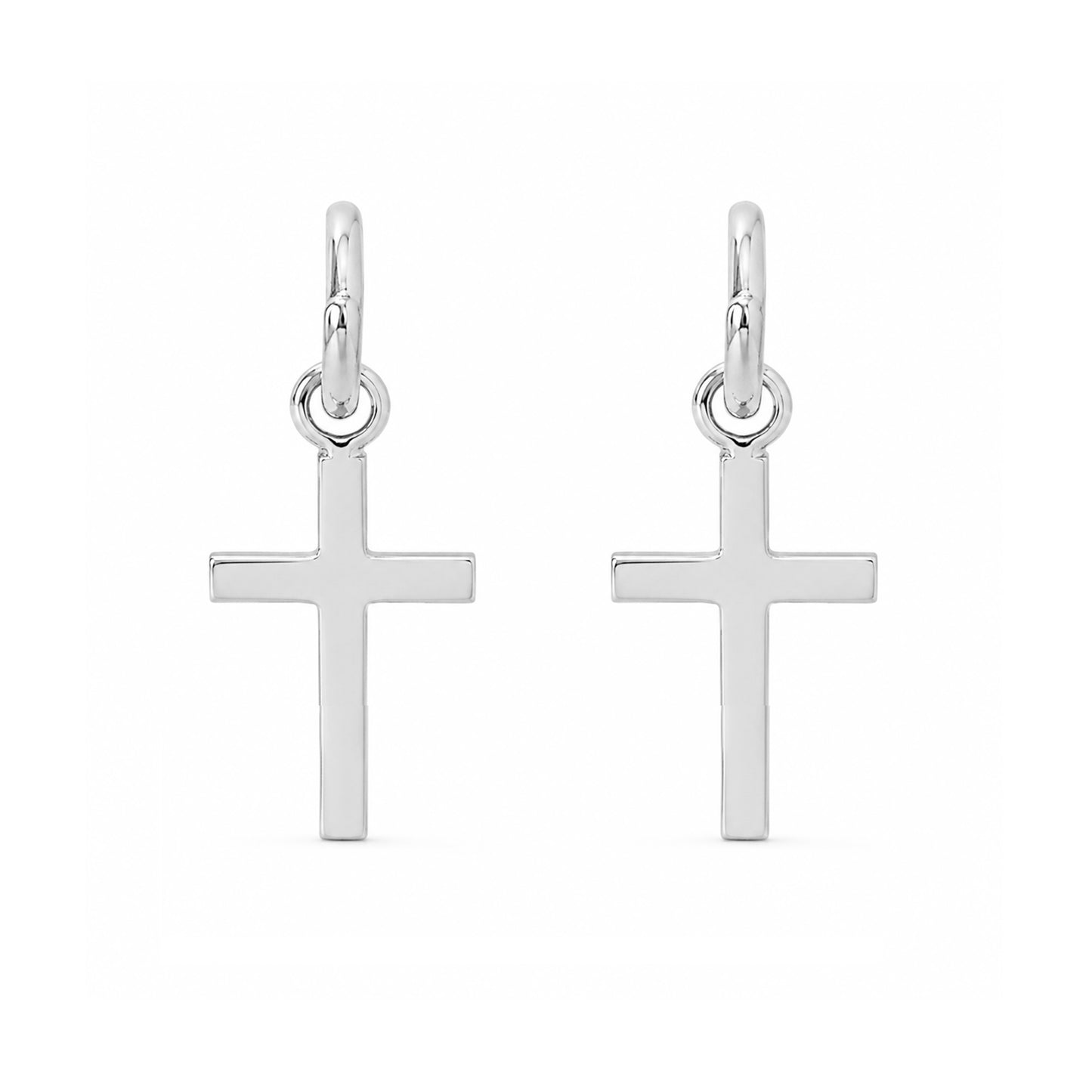 14K Gold Cross Charm Dangle Huggie Hoop Earrings