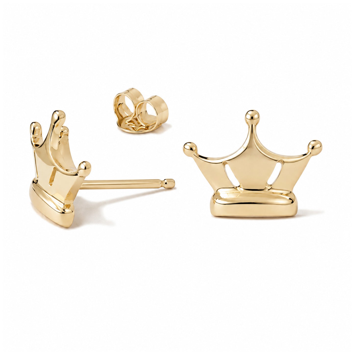 14K Gold Crown Stud Earrings