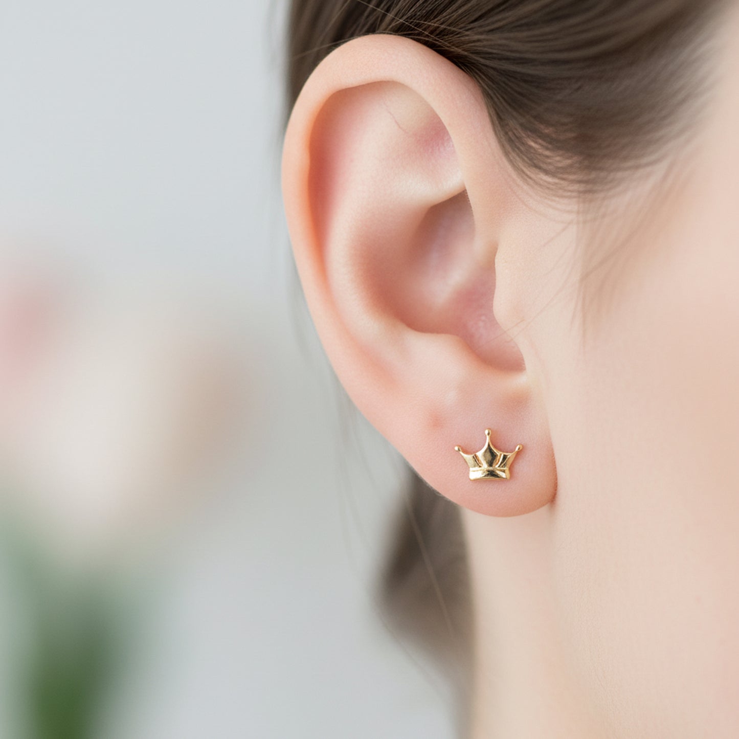 14K Gold Crown Stud Earrings