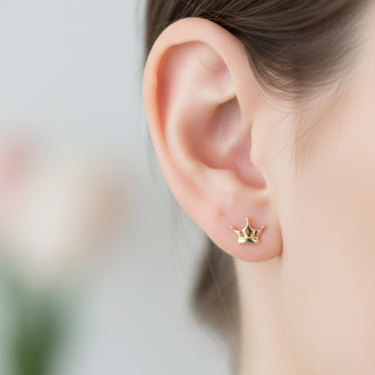 14K Gold Crown Stud Earrings