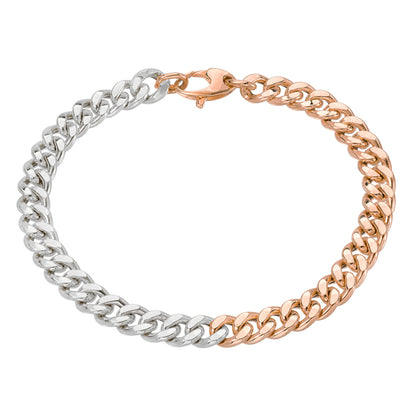 14K Gold Two-Tone Flat Cuban Link Chain Bracelet, 6mm Size Links