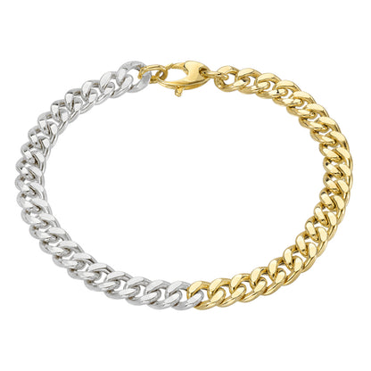 14K Gold Two-Tone Flat Cuban Link Chain Bracelet, 6mm Size Links