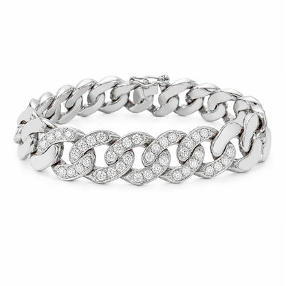 14K Gold Pavé Five Diamond Cuban Link Chain Bracelet, 12.5mm Size Links