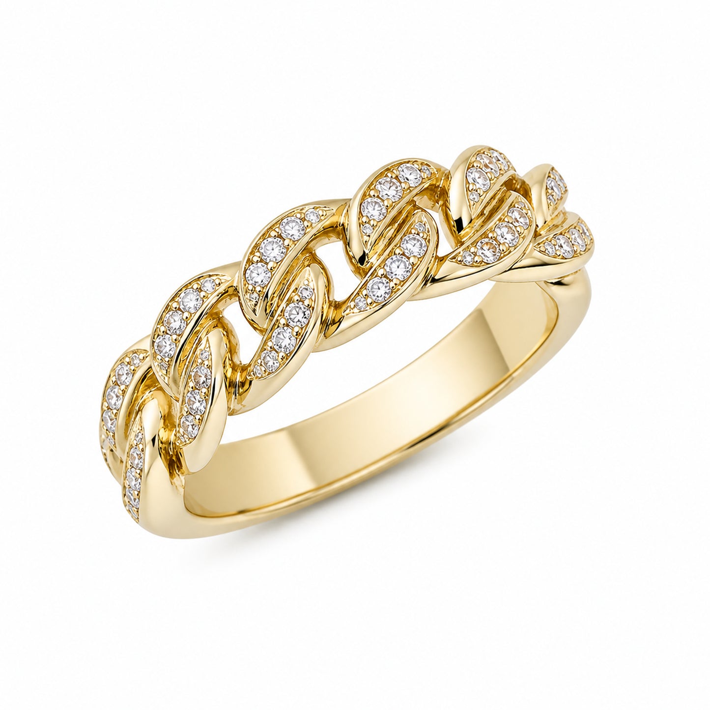 14K Gold Pavé Diamond Cuban Link Ring