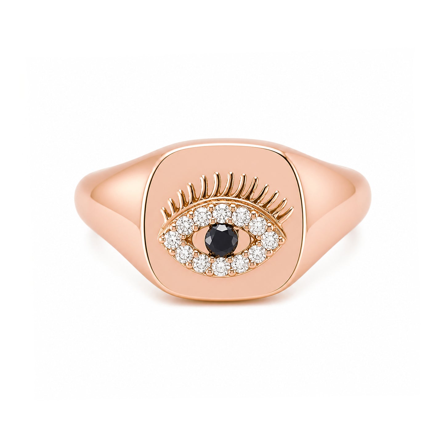 14K Gold Diamond Evil Eye Signet Ring