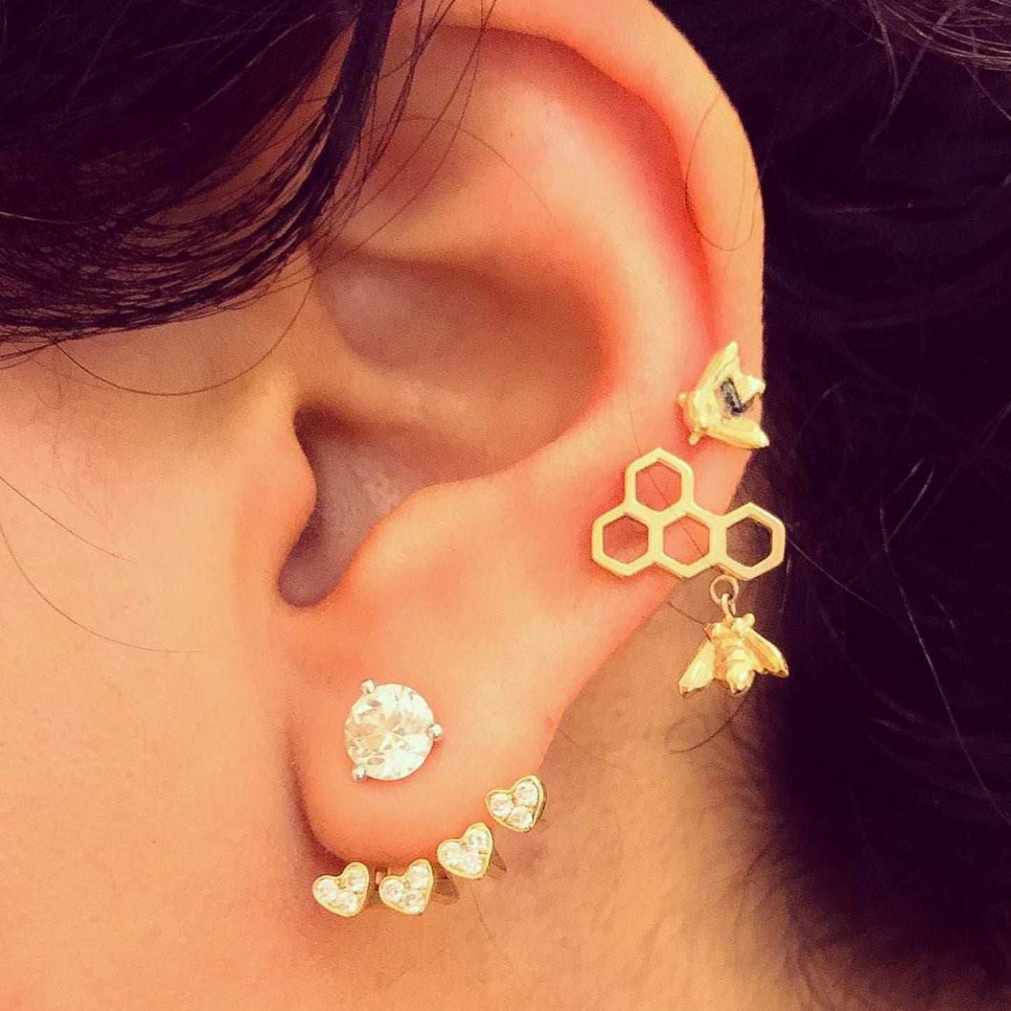 14K Gold Pavé Diamond 4 Heart Earring Jacket