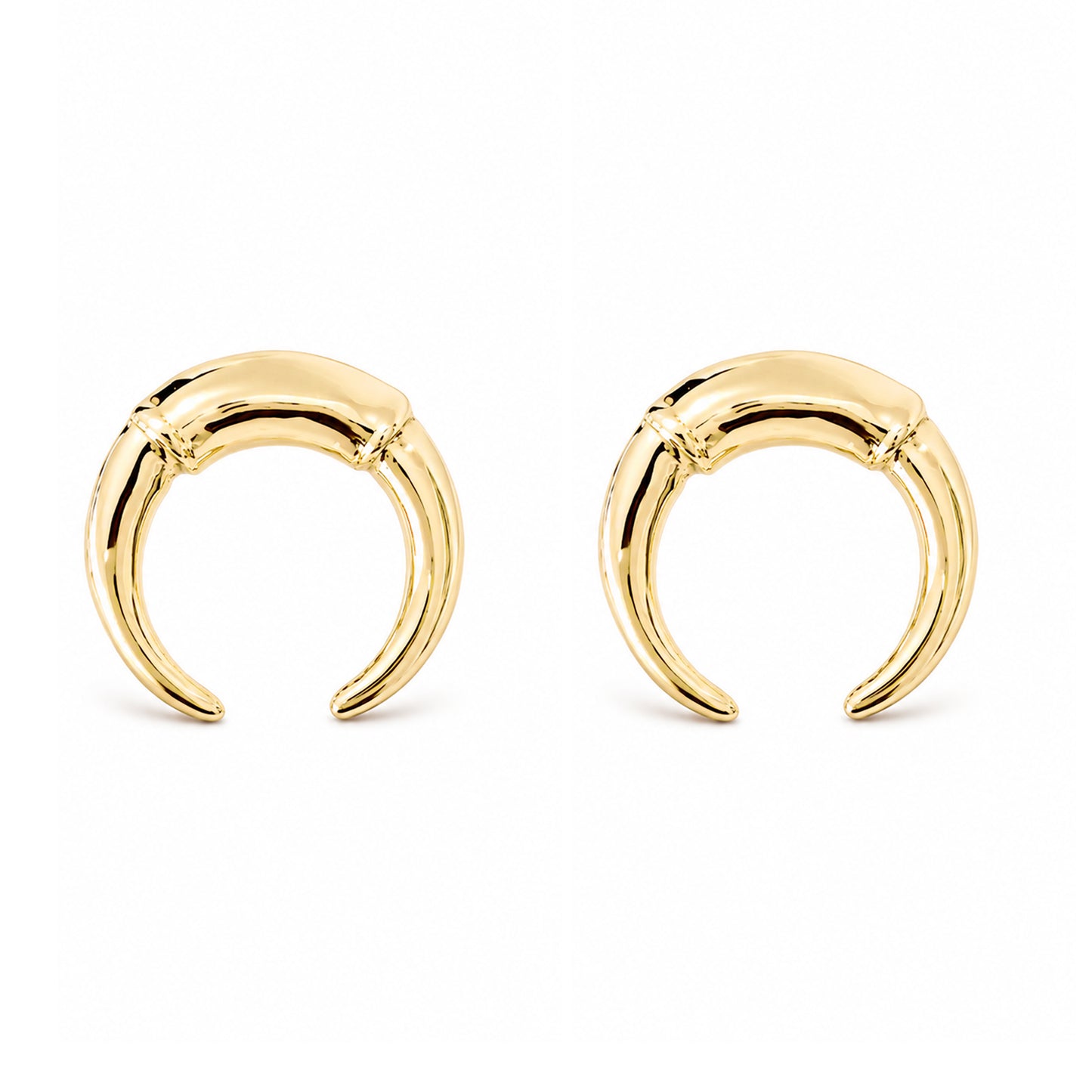 14K Gold Double Horn Stud Earrings