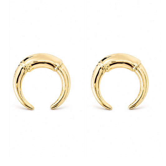 14K Gold Double Horn Stud Earrings