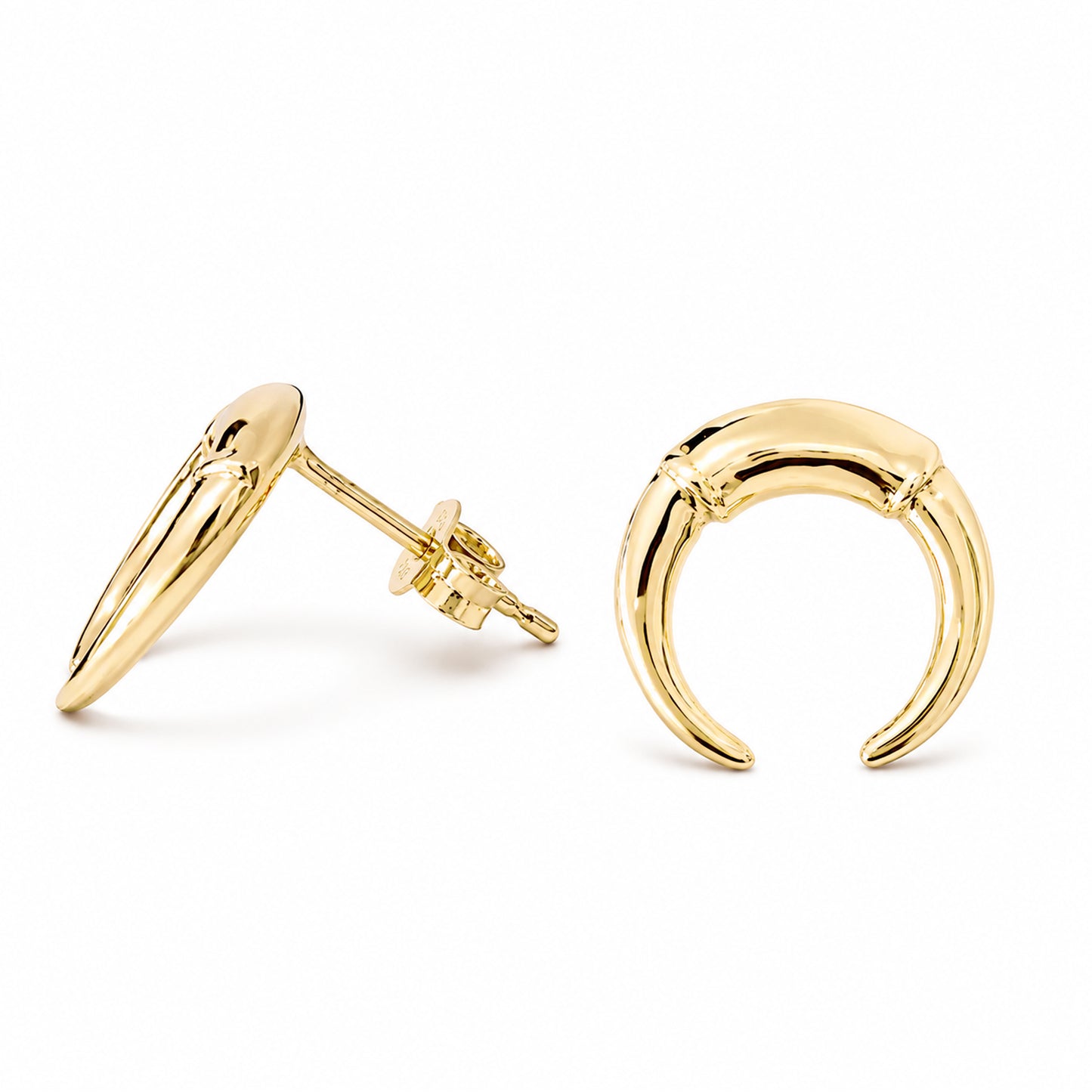 14K Gold Double Horn Stud Earrings