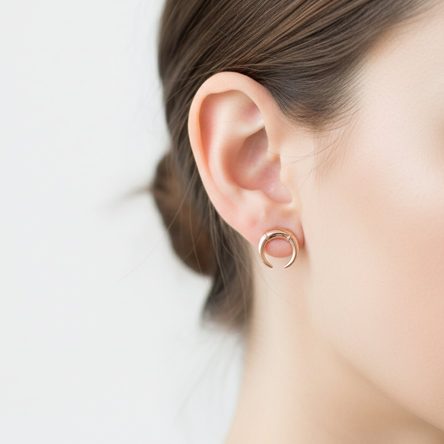 14K Gold Double Horn Stud Earrings