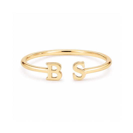 14K Gold Open Double Initial Letter Ring