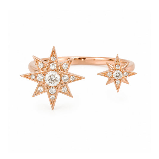 14K Gold Pavé Diamond Double Starburst Ring
