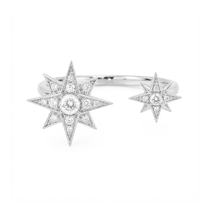 14K Gold Pavé Diamond Double Starburst Ring