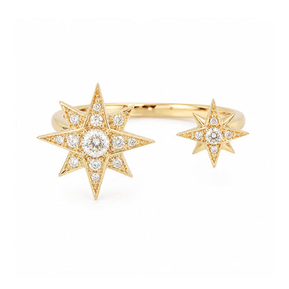 14K Gold Pavé Diamond Double Starburst Ring