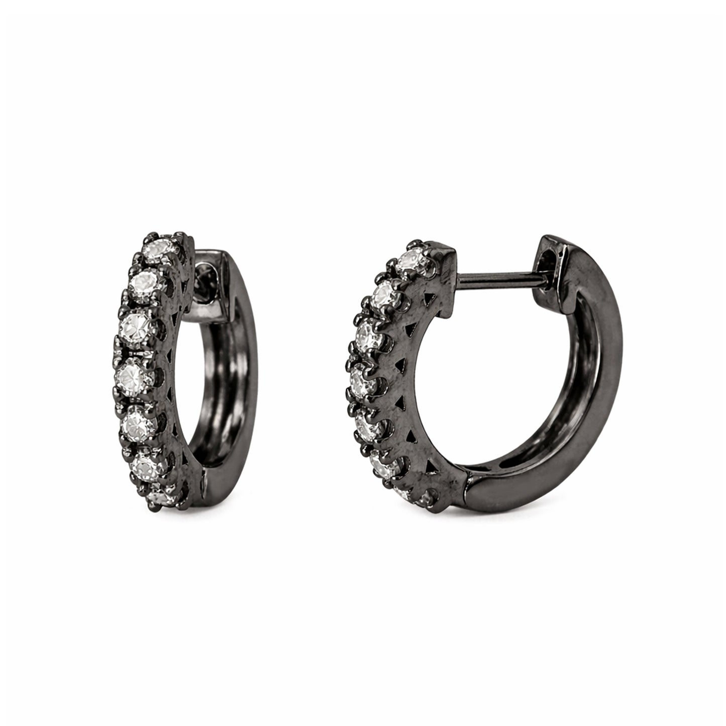 14K Gold Diamond Thick Huggie Hoop Earrings (11mm x 6mm)