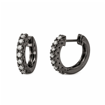 14K Gold Diamond Thick Huggie Hoop Earrings (11mm x 6mm)