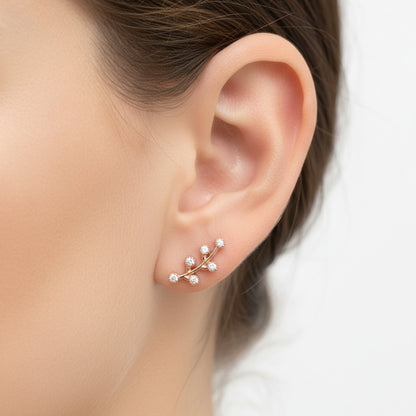 14K Gold Diamond Floral Climber Earrings