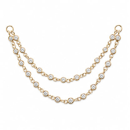 14K Gold Dangle Double Diamond Chain Earring Jacket