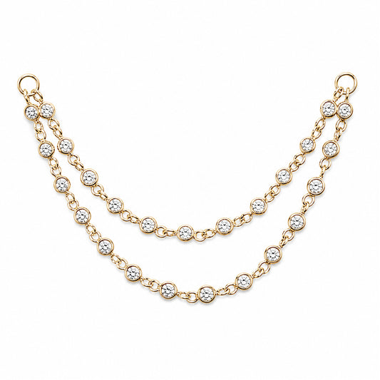 14K Gold Dangle Double Diamond Chain Earring Jacket