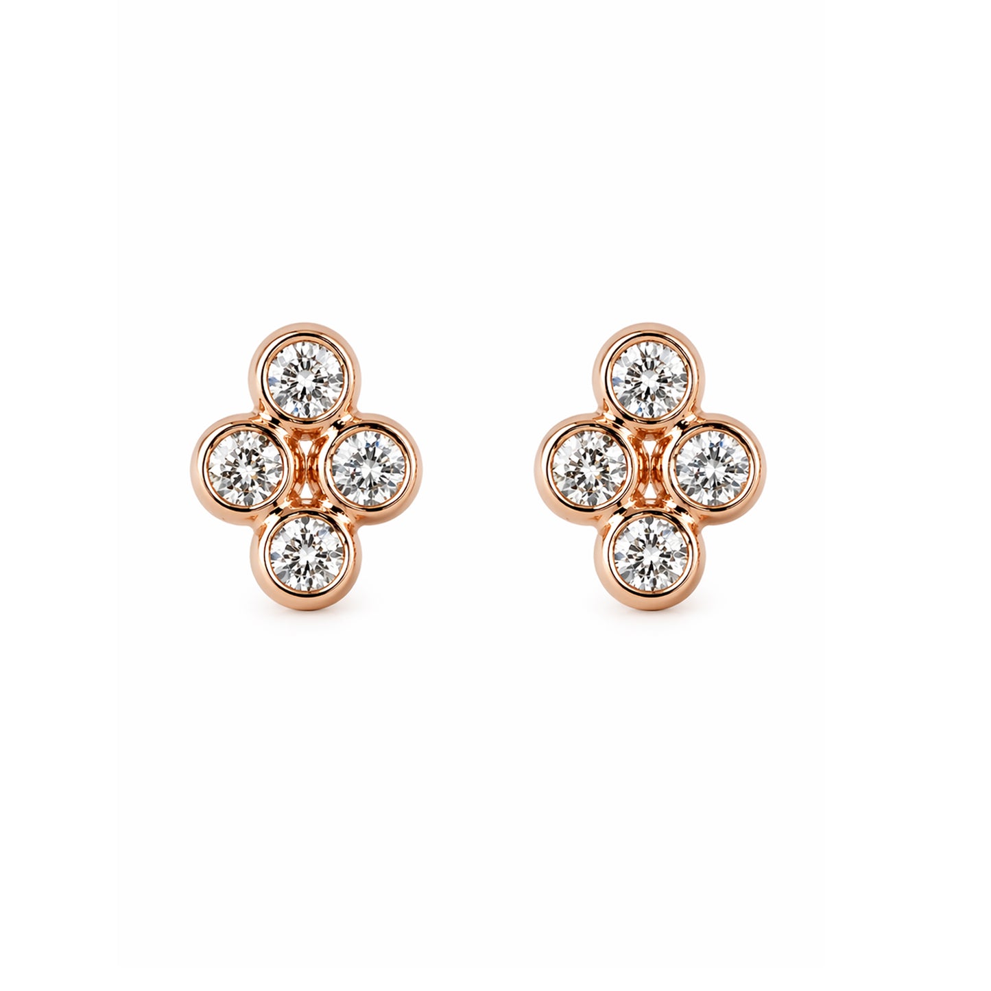 14K Gold Diamond Ball Clover Cluster Stud Earrings