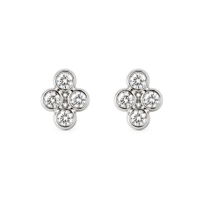 14K Gold Diamond Ball Clover Cluster Stud Earrings