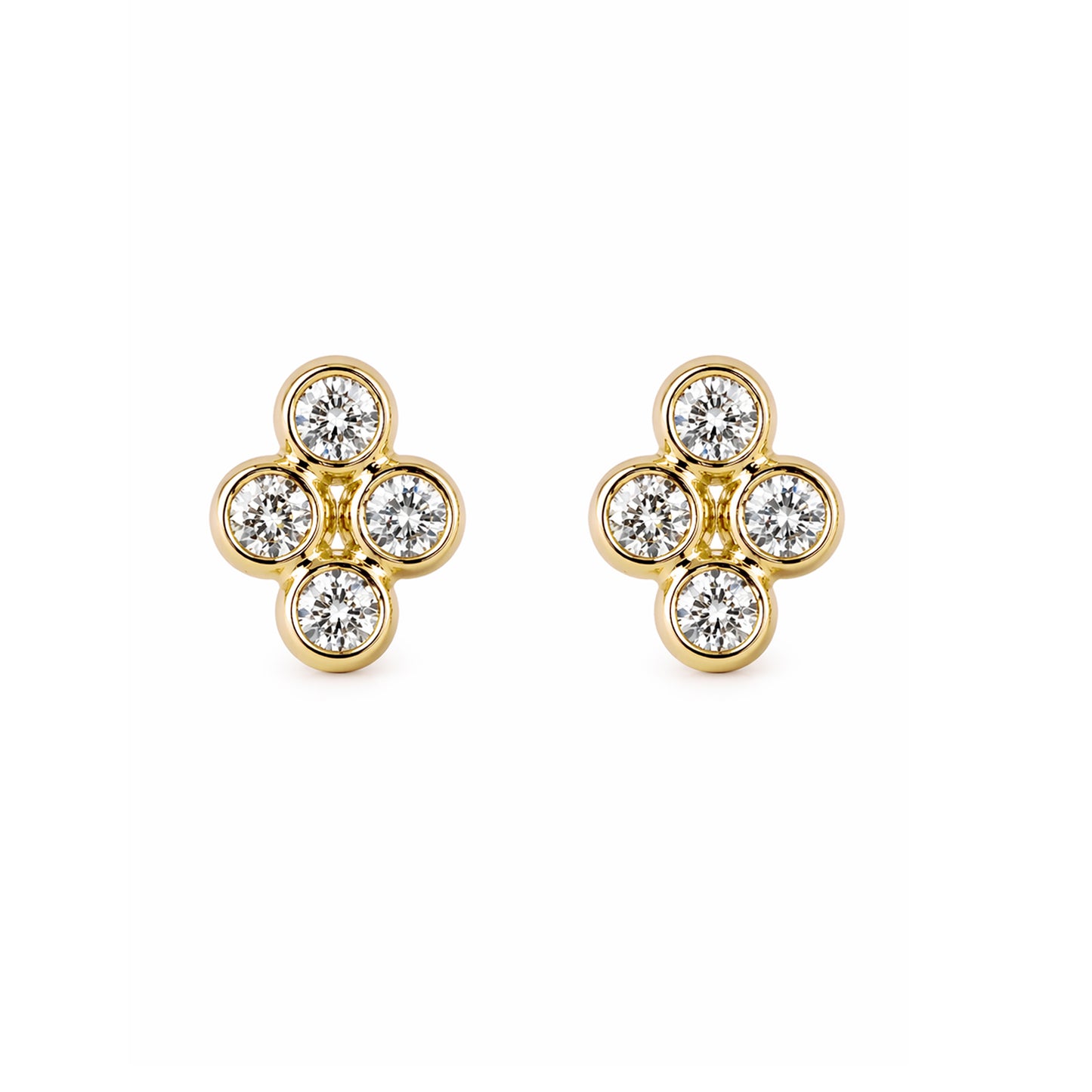 14K Gold Diamond Ball Clover Cluster Stud Earrings