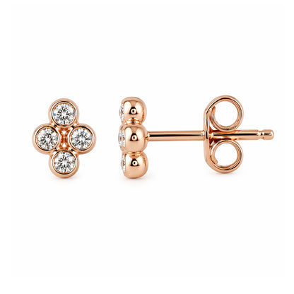 14K Gold Diamond Ball Clover Cluster Stud Earrings