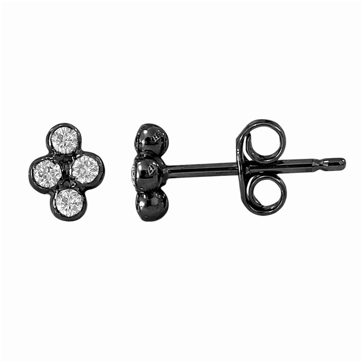 14K Gold Diamond Ball Clover Cluster Stud Earrings
