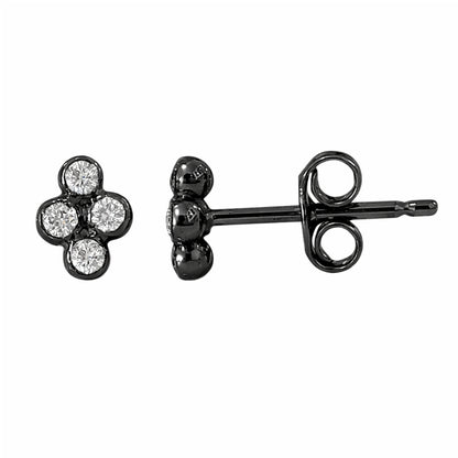 14K Gold Diamond Ball Clover Cluster Stud Earrings
