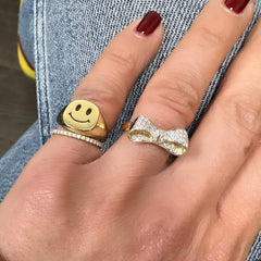 14K Gold Smiley Face Signet Ring