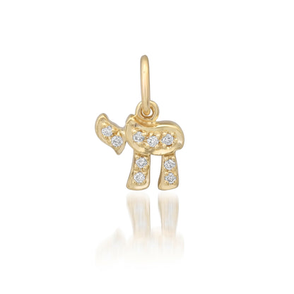 14K Gold Pavé Diamond Hebrew Chai Charm Pendant