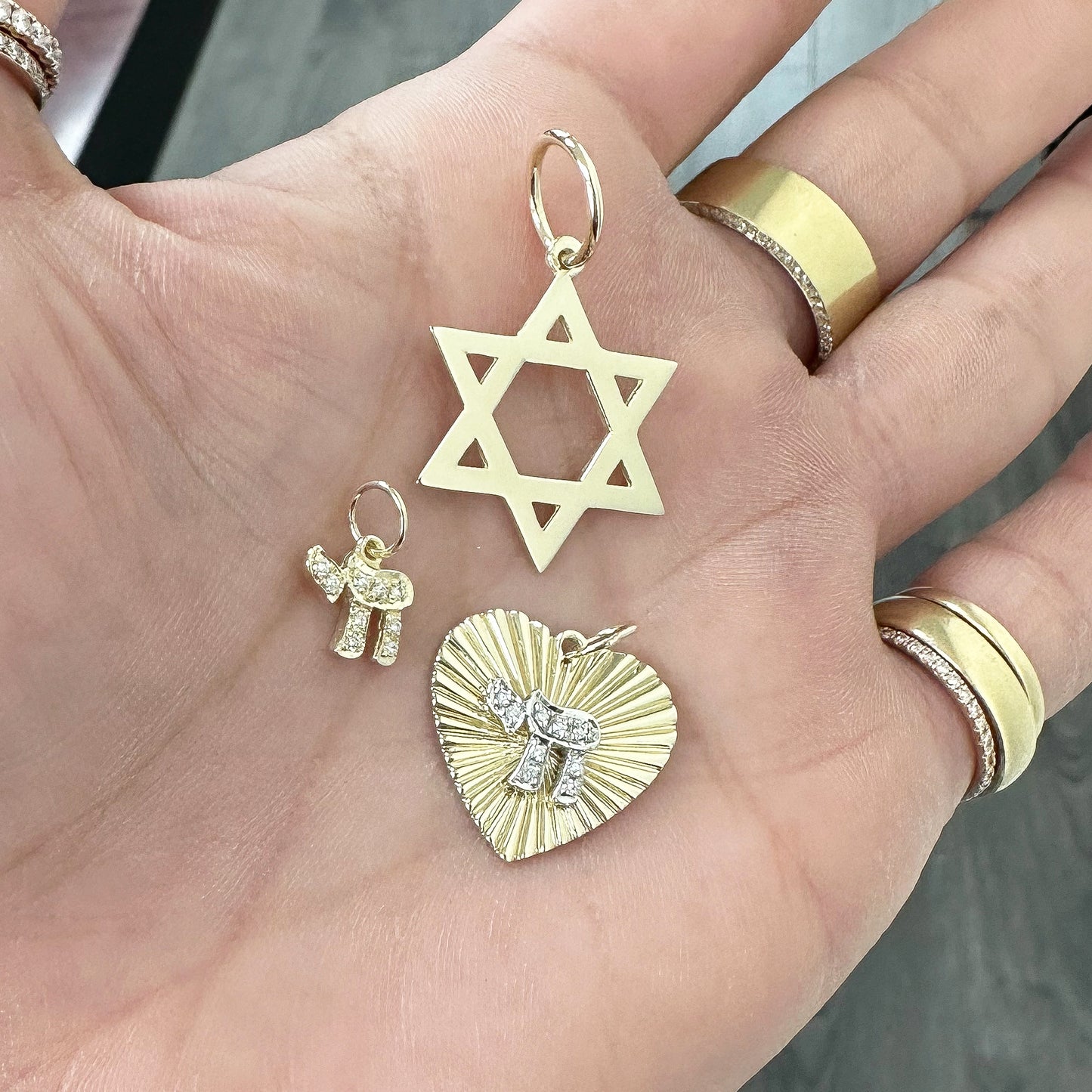 14K Gold Large Star of David Charm Pendant