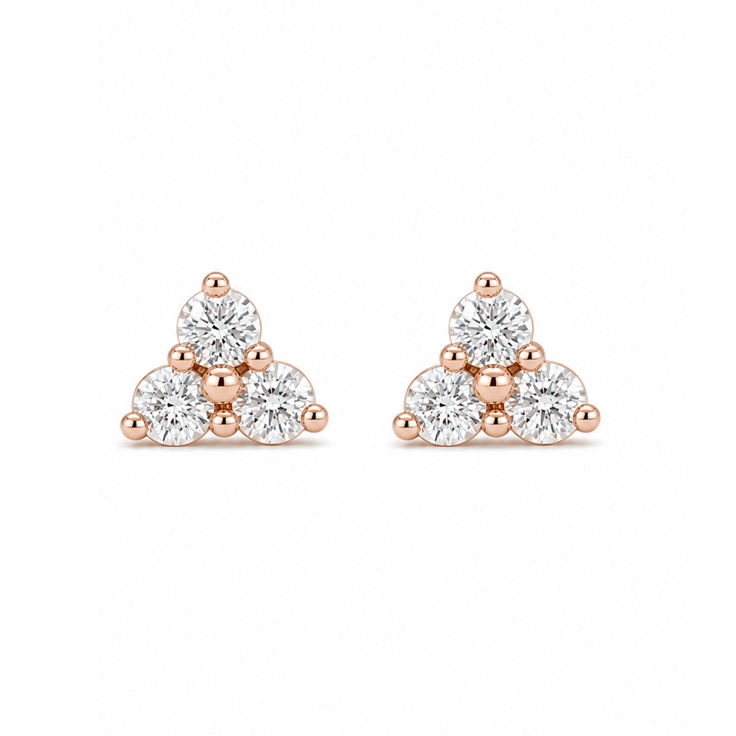 14K Gold Triple Diamond Trinity Cluster Stud Earrings