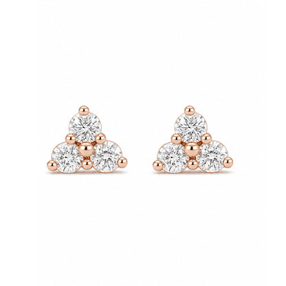 14K Gold Triple Diamond Trinity Cluster Stud Earrings