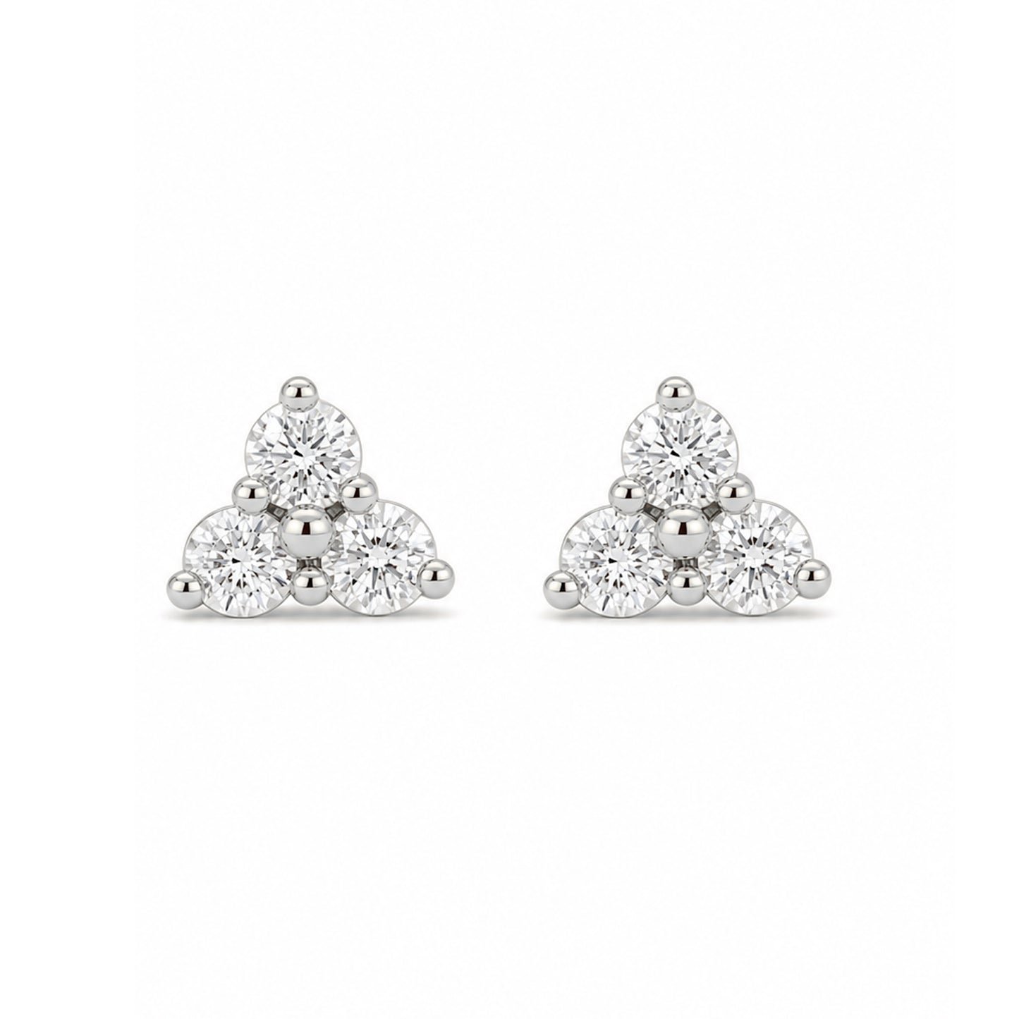 14K Gold Triple Diamond Trinity Cluster Stud Earrings