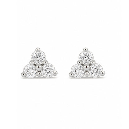14K Gold Triple Diamond Trinity Cluster Stud Earrings