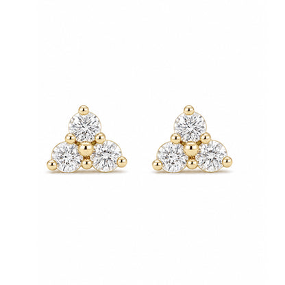 14K Gold Triple Diamond Trinity Cluster Stud Earrings