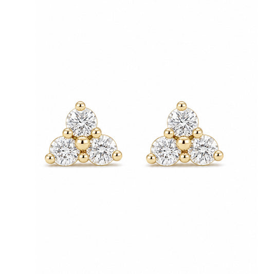 14K Gold Triple Diamond Trinity Cluster Stud Earrings