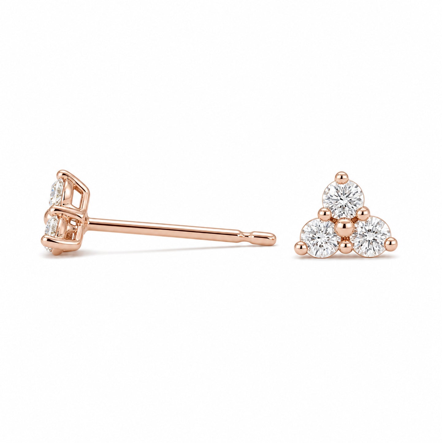 14K Gold Triple Diamond Trinity Cluster Stud Earrings