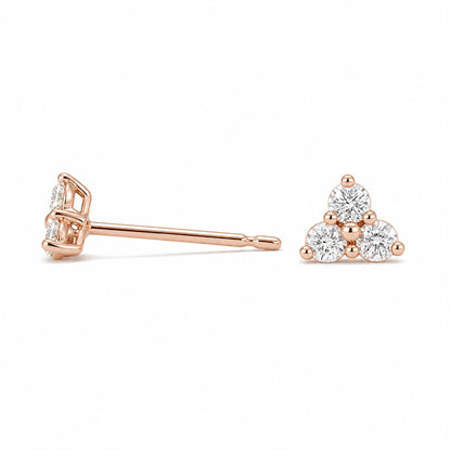 14K Gold Triple Diamond Trinity Cluster Stud Earrings