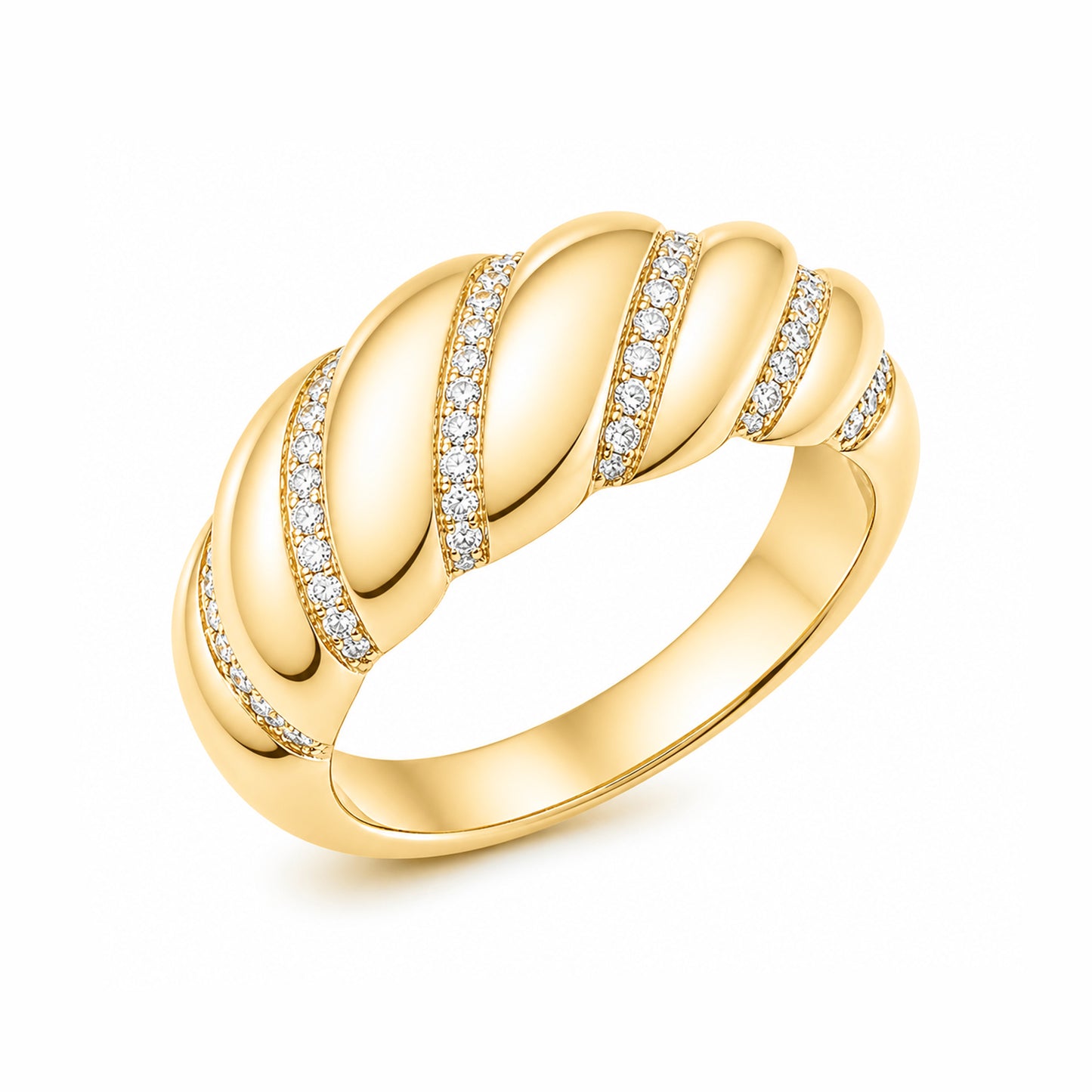 14K Gold Diamond Domed Croissant Ring